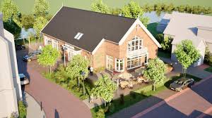 Impressie van het nieuwe dorpshuis in Schermerhorn, van bovenaf gezien
